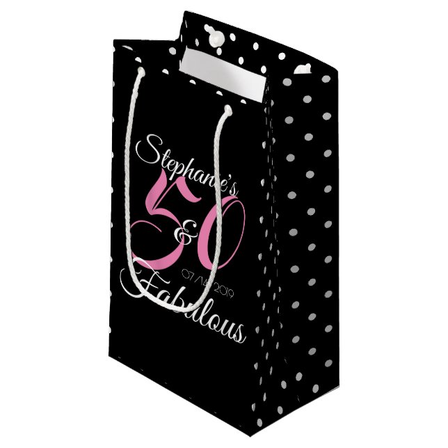Sacola Para Presentes Pequena 50 e Festa de aniversário rosa-fabulosa personaliz (Frente inclinada)