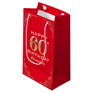 Sacola Para Presentes Pequena 60ª Festa de aniversário Vermelha e Dourada imagem