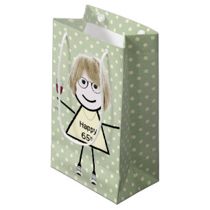 Sacola Para Presentes Pequena 65.º Aniversário com Garota nas Bolinhas