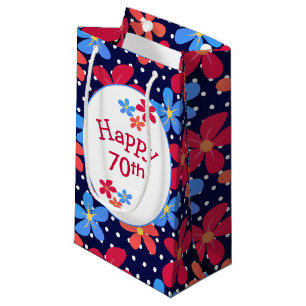 Sacola Para Presentes Pequena 70 Birthday Daisies Em Bolinhas