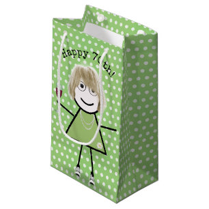 Sacola Para Presentes Pequena 70 Birthday Stick Girl with Wine Glass