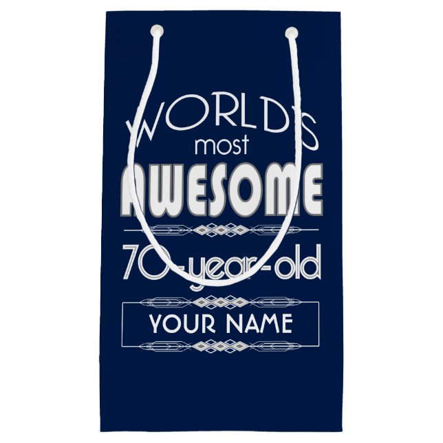 Sacola Para Presentes Pequena 70 Birthday Worlds Melhor Azul Escuro Fabuloso (Frente)