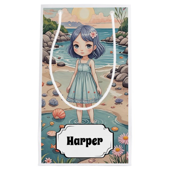 Sacola Para Presentes Pequena A felicidade de Beachcomber é personalizada (Frente)