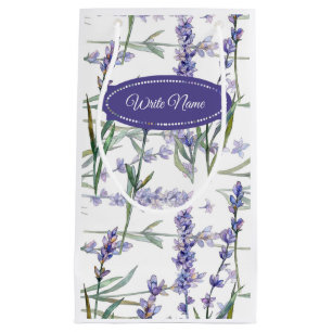 Sacola Para Presentes Pequena A flor da lavanda personaliza o texto - aguarela