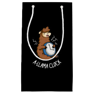 Sacola Para Presentes Pequena A-llama Relógio Funny Llama Pun Dark BG