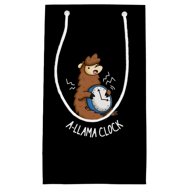 Sacola Para Presentes Pequena A-llama Relógio Funny Llama Pun Dark BG (Frente)