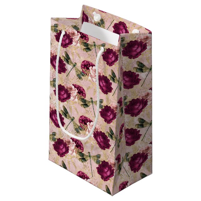 Sacola Para Presentes Pequena A Série Rosa e Libélula (Design 4) (Frente inclinada)