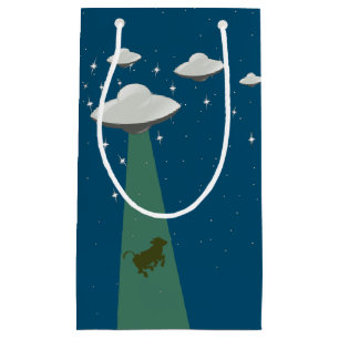 Sacola Para Presentes Pequena Abdução de Vacas Alienígenas de Saucer Voadoras