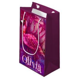 Sacola Para Presentes Pequena Abstrato cor-de-rosa-branco Flamingo personalizado