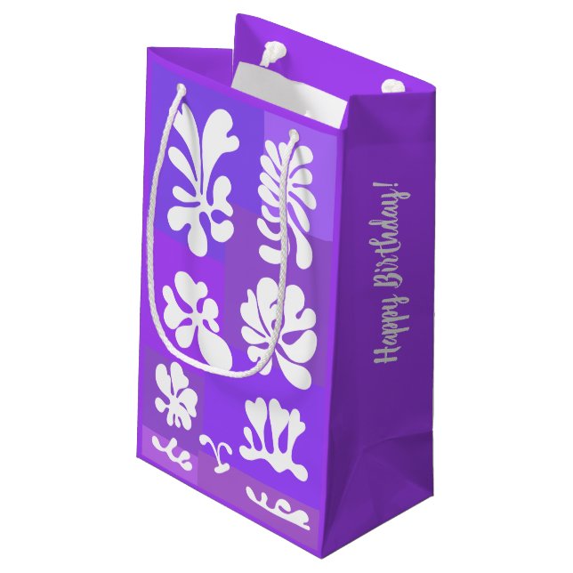 Sacola Para Presentes Pequena Abstrato personalizado Formas Design em roxo | (Verso inclinado)