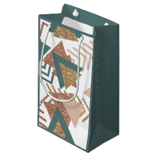 Sacola Para Presentes Pequena abstrato retroativo 80s Paleta verde e Dourada d