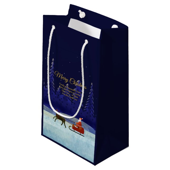 Sacola Para Presentes Pequena Adicionar Nome da Família / Organização Azul + Pap (Frente inclinada)