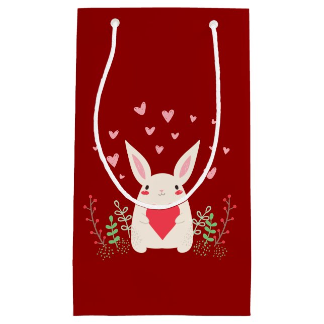 Sacola Para Presentes Pequena Adorando Snuggly Kawaii Bunny Personalizado (Frente)