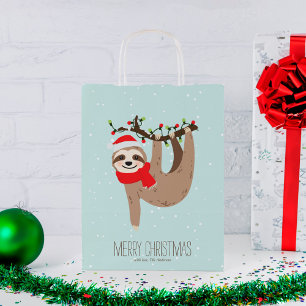 Sacola Para Presentes Pequena Adorável Sloth de Natal
