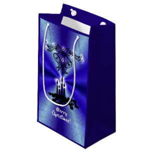 Sacola Para Presentes Pequena Advento, Artdeco de Natal no Arco Verde Azul