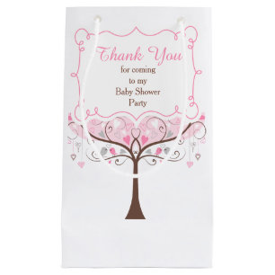 Sacola Para Presentes Pequena Agradecimento de Chá de Bebê Floral Rosa e Cinza c