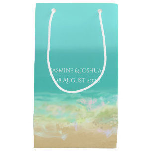 Sacola Para Presentes Pequena Água azul-aqua/praia pintada