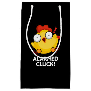 Sacola Para Presentes Pequena Alarm Cluck Funny Chicken Clock Pun Dark BG