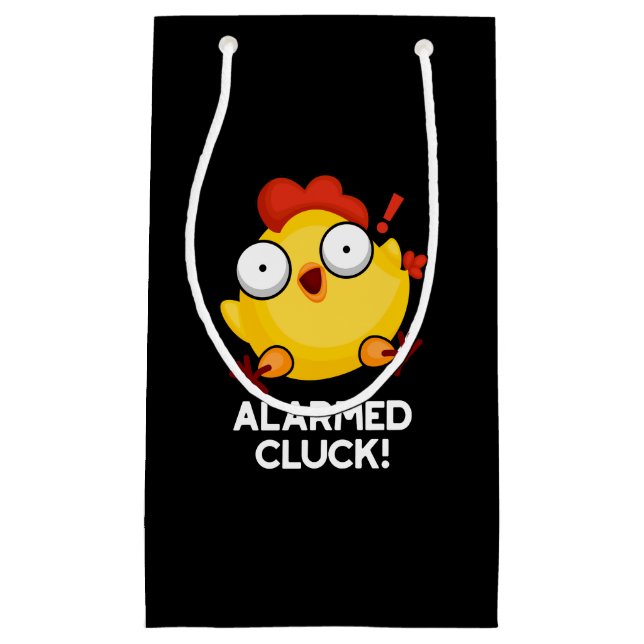 Sacola Para Presentes Pequena Alarm Cluck Funny Chicken Clock Pun Dark BG (Frente)