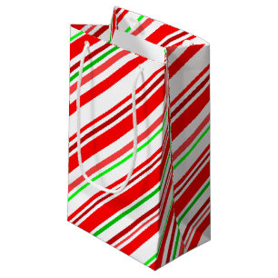 Sacola Para Presentes Pequena Alegre branco verde vermelho festivo da listra do