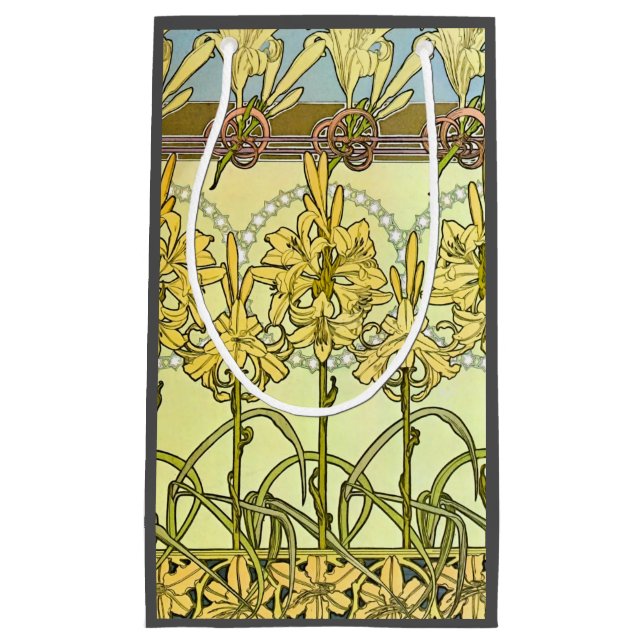 Sacola Para Presentes Pequena Alfonse Mucha Art Nouveau Lily Padrão Floral (Frente)