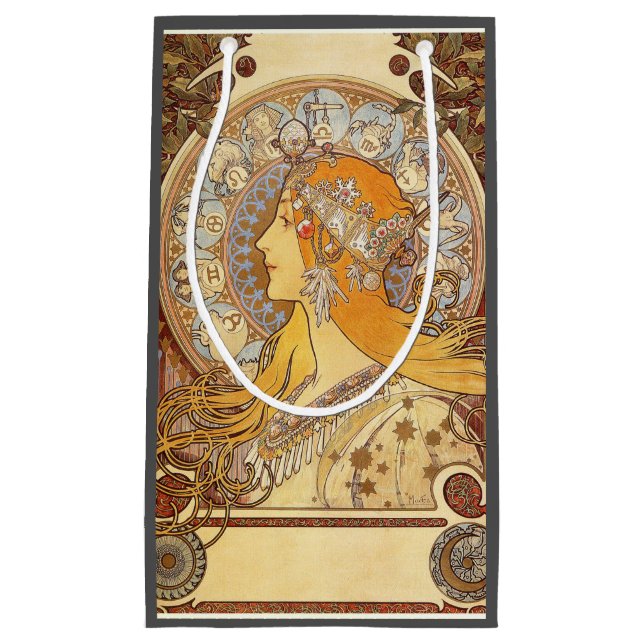 Sacola Para Presentes Pequena Alfonse Mucha Zodiac Art Nouveau Mulher (Frente)