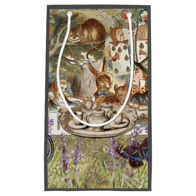 Sacola Para Presentes Pequena Alice no País das Maravilhas dos Convidados do Tea (Frente)