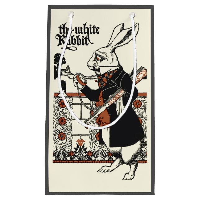 Sacola Para Presentes Pequena Alice White Rabbit Classic Wonderland (Frente)