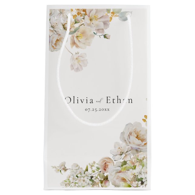 Sacola Para Presentes Pequena Allure - White Roses & Baby's Breath Wedding (Frente)