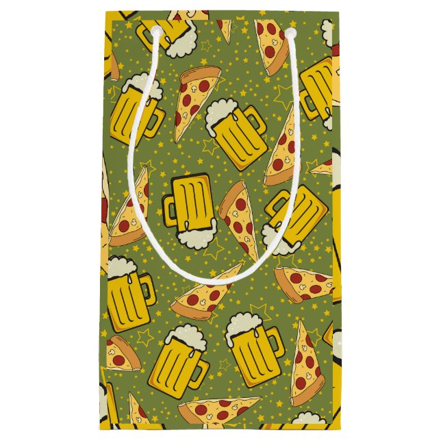 Sacola Para Presentes Pequena Amantes de Cerveja e Pizza  (Frente)