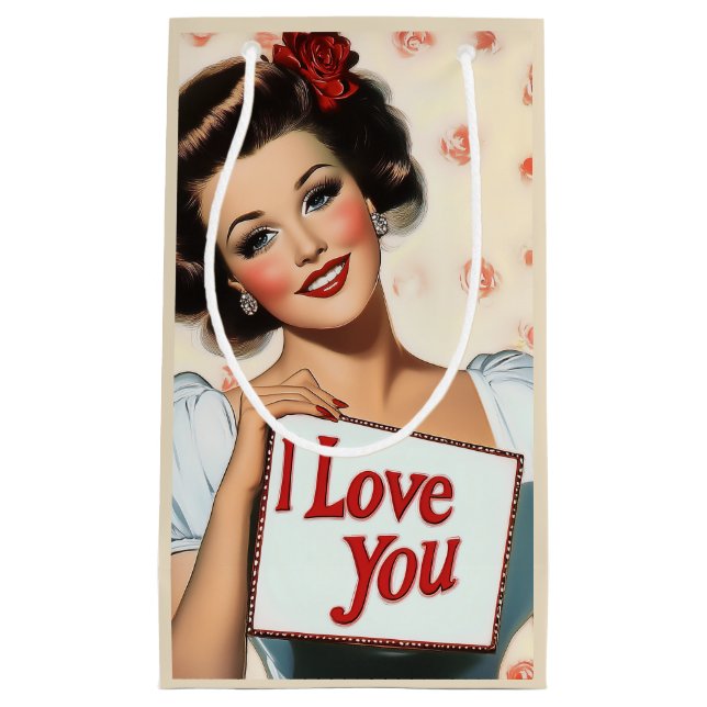 Sacola Para Presentes Pequena Amor com Pin-Up Retroativo (Frente)