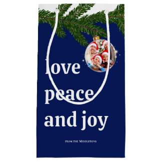 Sacola Para Presentes Pequena Amor Paz Alegria Natal Família Foto Burgundy Verme