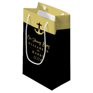 Sacola Para Presentes Pequena Âncora Náutica - Dourado Negro - Casamento de Prai