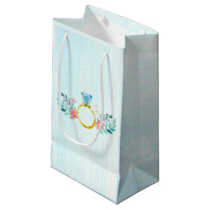Sacola Para Presentes Pequena Anel Diamante, Flores Azuis De Aquarela