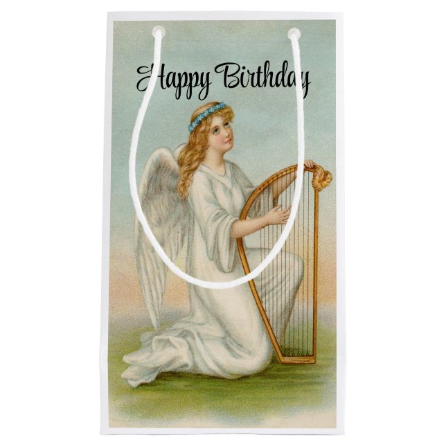 Sacola Para Presentes Pequena Angel com Harp Birthday Gift Bag (Frente)