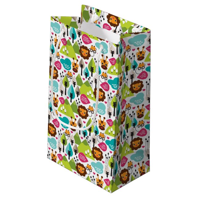 Sacola Para Presentes Pequena animais selvagens retros do leão do safari dos (Verso inclinado)