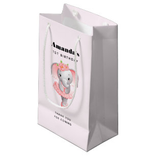 Sacola Para Presentes Pequena Aniversário Adorável do Elefante Ballerina Obrigad