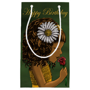 Sacola Para Presentes Pequena Aniversário da Rosa afro-americana
