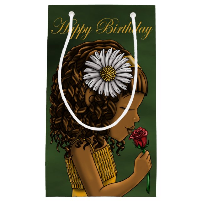 Sacola Para Presentes Pequena Aniversário da Rosa afro-americana (Frente)