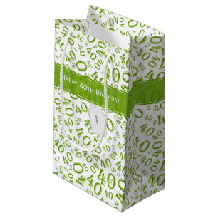 Sacola Para Presentes Pequena Aniversário de 40 anos Feliz padrão verde e branco