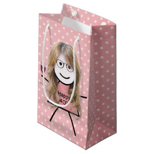 Sacola Para Presentes Pequena aniversário de 40 anos Stick Girl No Bolinhas