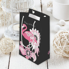 Sacola Para Presentes Pequena Aniversário de Flamingo Rosa Preto Caprichoso