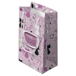 Sacola Para Presentes Pequena Aniversário de Gatos Cardíacos Roxos de meio sécul