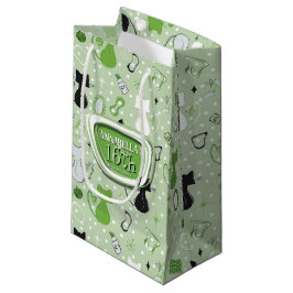 Sacola Para Presentes Pequena Aniversário de Gatos do Coração Verde do meio sécu