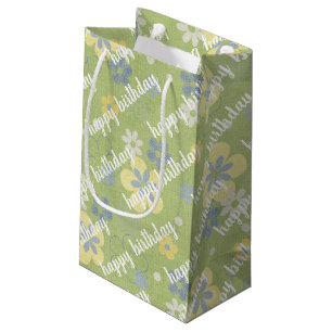 Sacola Para Presentes Pequena aniversário de margarida amarela e azul