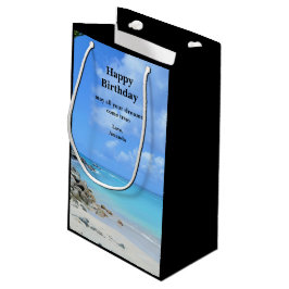 Sacola Para Presentes Pequena Aniversário de Praia Tropical Turquesa Linda