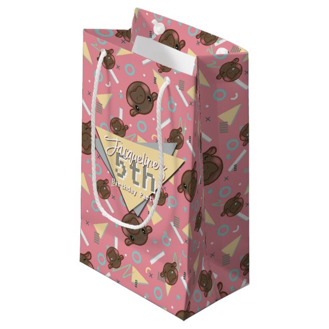 Sacola Para Presentes Pequena Aniversário do Bebê Rosa-Rosa Hipopótamo (Frente inclinada)