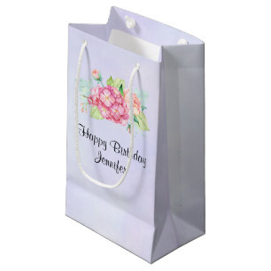 Sacola Para Presentes Pequena Aniversário do Buquê de Flor de Aquarela Rosa Eleg