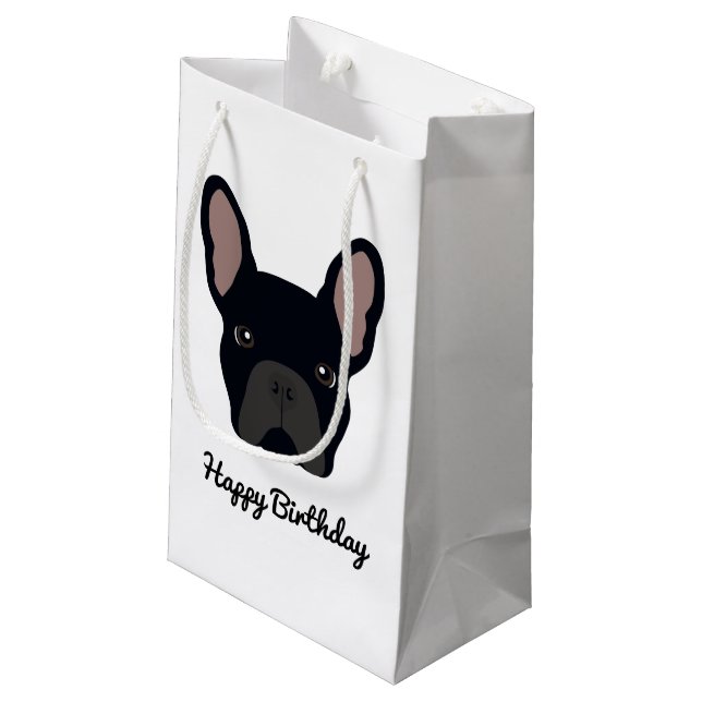 Sacola Para Presentes Pequena Aniversário do Cachorro Negro Branco (Verso inclinado)