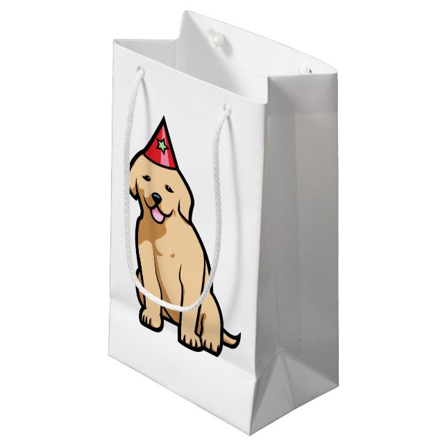 Sacola Para Presentes Pequena Aniversário do filhote de cachorro do golden (Frente inclinada)